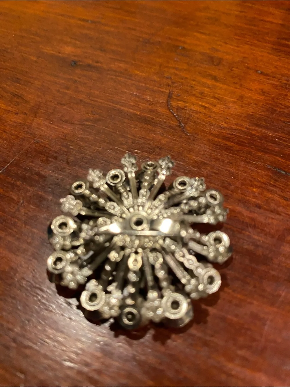 Silver-Tone Vintage Tiered Blue Crystal Floral Burst Brooch